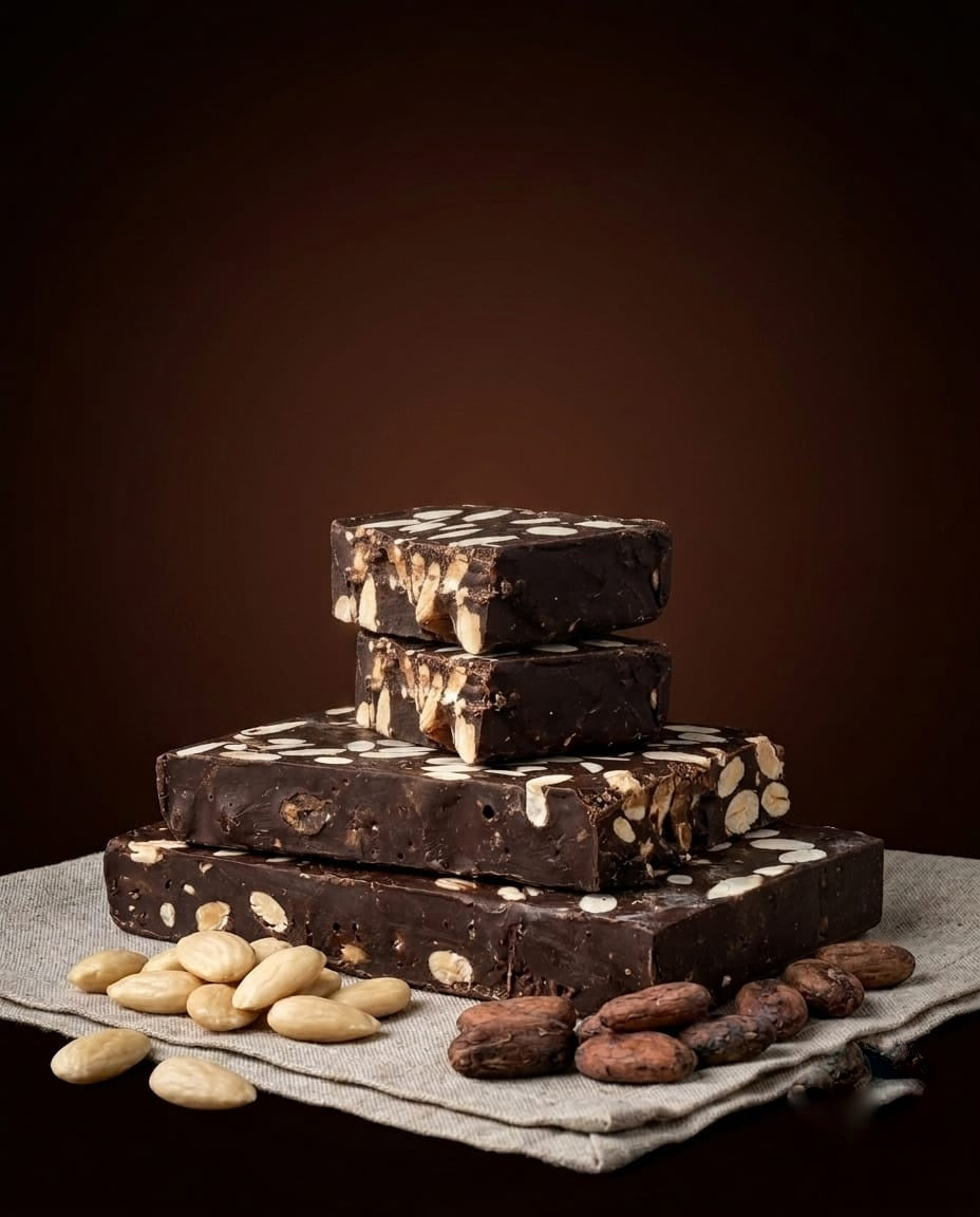 TURRÓN DE CHOCOLATE CON ALMENDRAS